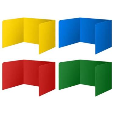 Imagem de Painel de privacidade com 4 divisórias de mesa, pastas coloridas de privacidade para mesas de estudantes, divisor de barreira fácil de limpar para testes de estudantes, suporte de tela de teste de