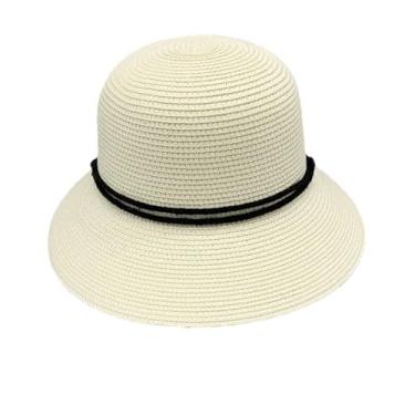 Imagem de Chapéu de sol feminino de verão Panamá Fedora Beach Bucket Hats Proteção UV Chapéu de palha Cremoso G8 ajustável 55-58 cm