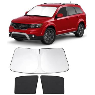 Imagem de Fannyc 3 peças de persianas de janela de carro pára-brisa frontal sombra de janela dobrável ajuste personalizado para Do-dge Journey 2009-2020 acessórios persianas de carro para janelas dianteiras