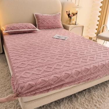 Imagem de Protetor de colchão elástico de veludo macio e fofo para todas as estações, lençol com elástico antiderrapante, respirável, sem ruído, à prova de poeira, colcha antiderrapante - rosa | 150 x 200 cm