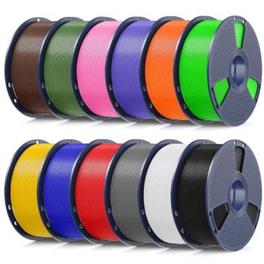 Imagem de SUNLU Filamento de impressora 3D PETG 1,75 mm, 1 kg x 12, preto + branco + cinza + vermelho + azul Klein + amarelo vívido + verde + laranja ensolarado + roxo lavanda + rosa verde oliva + marrom café