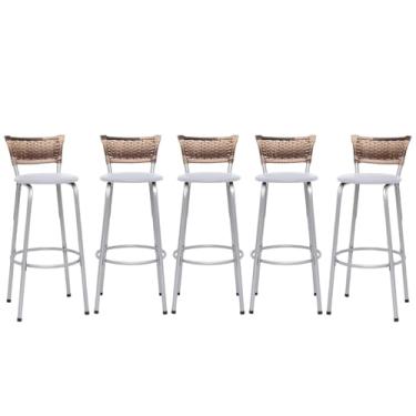 Imagem de Banqueta Altas Junco Cappuccino Estrutura Prata 70cm Para Balcão Cozinha, Bar, Bistrô, Americano Kit 05 Unidades - Itagold (Marrom Claro)