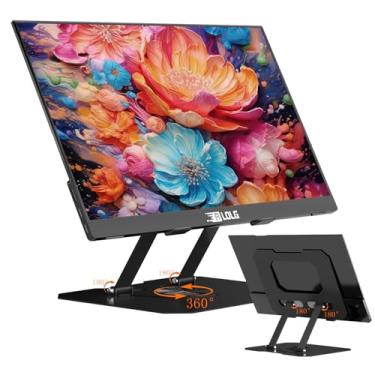 Imagem de ALOLG Suporte ergonômico ajustável dobrável para mesa com base giratória 360, compatível com monitor portátil iPad/iPhone de até 38 cm para mesa de escritório, preto