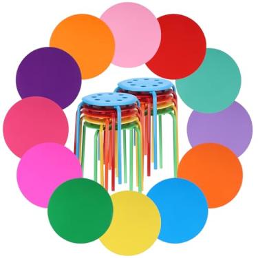 Imagem de Lounsweer 10 bancos empilháveis de móveis comerciais para sala de aula, 24 peças de 30,5 cm coloridos, apagáveis a seco, bolinhas, círculos, bancos portáteis de escritório, adesivos removíveis