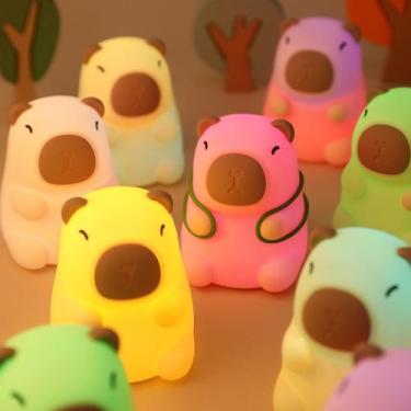 Imagem de Luminária Capivara LED Infantil Multicor Silicone  Luz Noturna Touch -