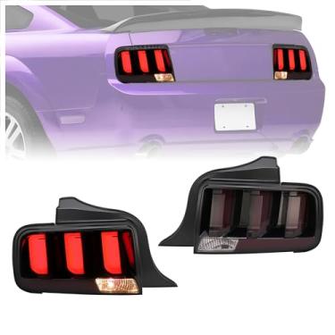 Imagem de KUAFU Par de luzes traseiras compatível com Ford Mustang 2005-2009 luzes traseiras LED luzes traseiras do lado do motorista do passageiro (lente moke + caixa preta)