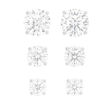 Imagem de AURUM SEMIJOIAS | Kit Trio de Brincos 3 Três Furos, Redondos de Zircônias de Três Tamanhos, 6mm, 5mm e 4MM, Folheados a Prata, Peças Delicadas, Pequenas, Unissex, Feminino, Masculino, Adulto e Infantil, Semijoias Finas para Mulheres de Bom Gosto.