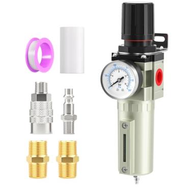 Imagem de BOGERDACK Filtro de umidade de compressor de ar de grau industrial NPT de 1,27 cm, filtro articulado e regulador de ar, para cortador de plasma e spray de tinta (drenagem manual)