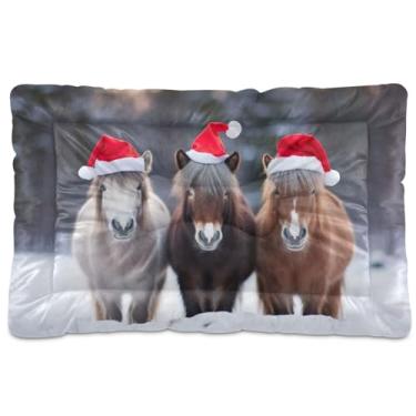 Imagem de Wassud Três cavalos em miniatura em chapéus de Papai Noel, cama grande para cães, tapete de cama de cachorro lavável para animais de estimação, cama de gato para dormir, viagens 91 x 61 cm