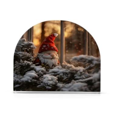 Imagem de xigua Suporte de guardanapo de gnomo fofo de Natal para mesas, porta-guardanapos de papel de placa acrílica elegante, dispensador de papel de seda independente moderno para sala de jantar, sala de