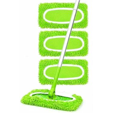 Imagem de Almofadas de esfregão de microfibra reutilizáveis, 3 peças de substituição compatíveis com esfregão Swiffer, refis e panos laváveis para limpeza de piso de madeira (verde fluorescente)