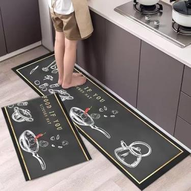 Imagem de Passadeira para Cozinha Antiderrapante Kit 2 Peças | Tapete Lavável Secagem Rápida | Poliéster(C-7-1.2MX0.4M+0.6M.0.4M)