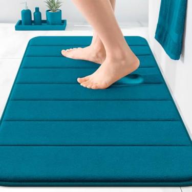Imagem de OLANLY Tapete de banho listrado de espuma viscoelástica 76 x 50 cm, tapetes de banheiro absorventes super macios, secagem rápida, tapetes de chuveiro laváveis na máquina, tapete de banho, acessórios