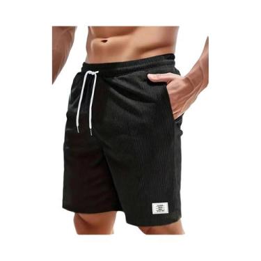 Imagem de Bermuda Masculina Casual De Verão Em Veludo Cotelê Com Cintura Ajustáv