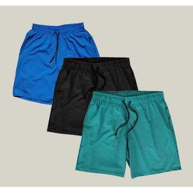 Imagem de Kit 3 Shorts Praia Masculino Elastano WSS Azul Preto e Verde - WSS Bra