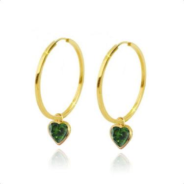 Imagem de Brincos Argola De Ouro 18k Com Zircônia 5mm - Paulistana Joias, Verde 