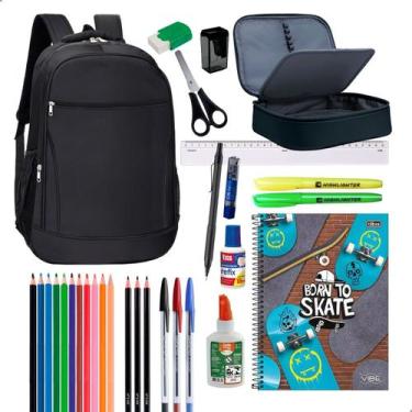 Imagem de Kit Material Escolar Mochila Estojo Box Caderno Tilibra 10 Matérias + 