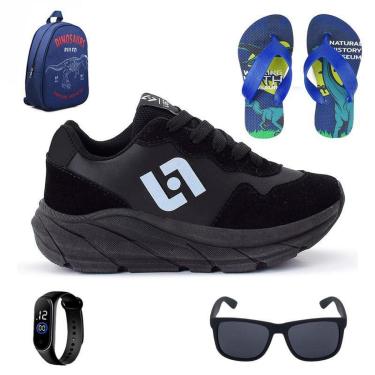 Imagem de Tênis Infantil Masculino Jogger Casual Camurça + Mochila + Chinelo + Oculos + Relogio-Masculino