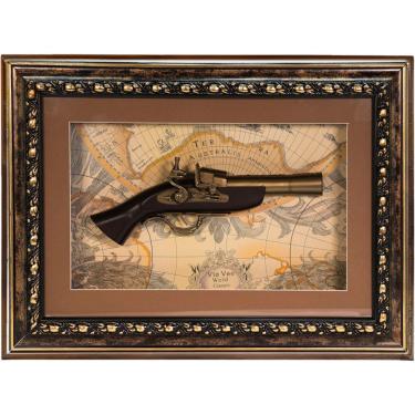 Imagem de Quadro Decorativo Réplica Pistola Arma Antiga Mapa Vintage