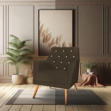 Imagem de Poltrona Velvet Strass Veludo Pés de Madeira - Pallazio, Marrom