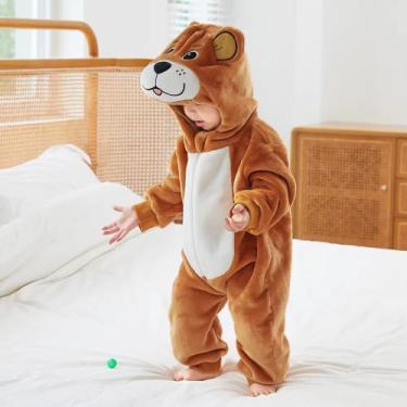 Imagem de Macacão de Frio Inverno Pijama Infantil de Bebê Urso Ursinho Rosa e Ma