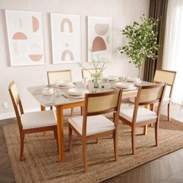 Imagem de Mesa com 6 Cadeiras Madeira Maciça Tampo MDF e Vidro 180cm Tangará Tiê