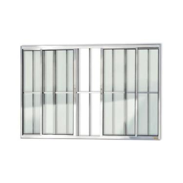 Imagem de Janela de Aluminio de Correr 120x150cm 4 Folhas com Grade e Vidro Liso