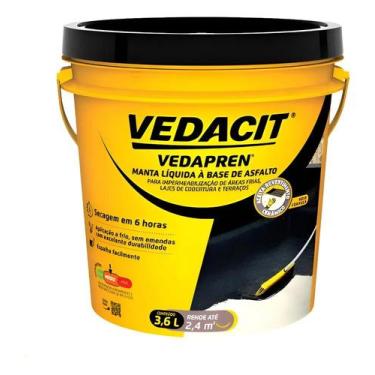 Imagem de Manta Liquida Vedapren Preto 3,6 L Vedacit Laje Banheiro Coz - Congrat