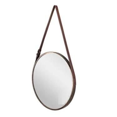 Imagem de Espelho Redondo Decorativo Com Alça Marrom 61cm - Capricho