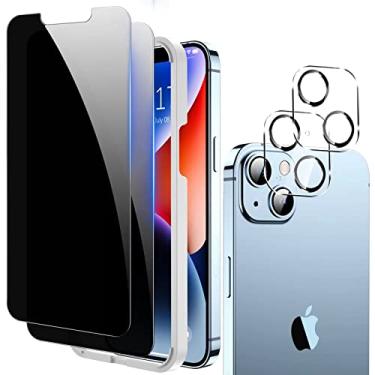 Imagem de [Pacote com 2 + 2] Protetor de tela para iPhone 14 Plus com protetor de lente de câmera, tela de privacidade Fotbor iPhone 14 Plus com kit de instalação fácil, acessórios de filme de vidro temperado privado antiespionagem de 6,7 polegadas