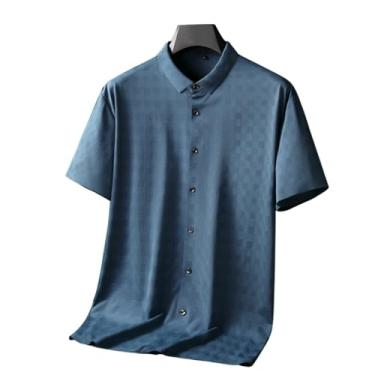Imagem de Camiseta Masculina De Verão Com Tecido Enrugado Sem Ferro, Cor Sólida, Manga Curta, Corte Tridimensional Solto (Color : Blue, Size : XXL)