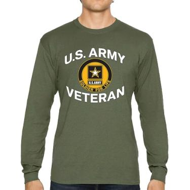 Imagem de Camiseta de manga comprida Soldado Veterano do Exército dos EUA para a Vida Orgulho Militar DD 214 Patriotic Armed Forces Gear Licenciado, Verde militar, G