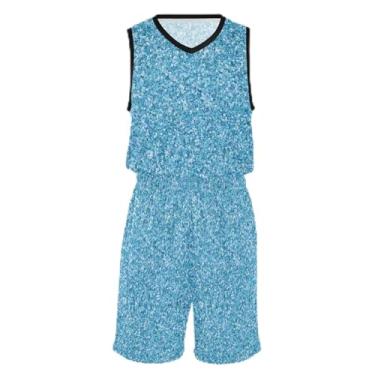 Imagem de Camisetas de basquete para meninos violeta, tecido macio e confortável, vestido de jérsei de basquete 5T-13T, Glitter azul, GG