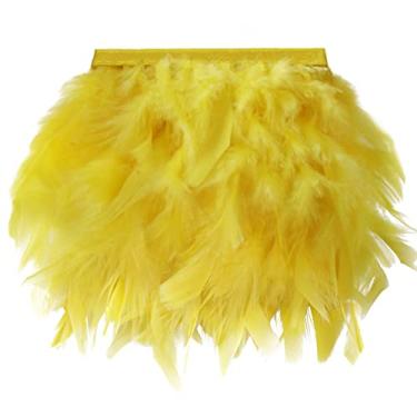 Imagem de VIJIV Acabamento de pena de peru de 10 a 15 cm, fita marabu, acabamento em chandelle, franja boas para costura, artesanato, saia, vestido de noite, bolsa, fantasia, decoração, amarelo