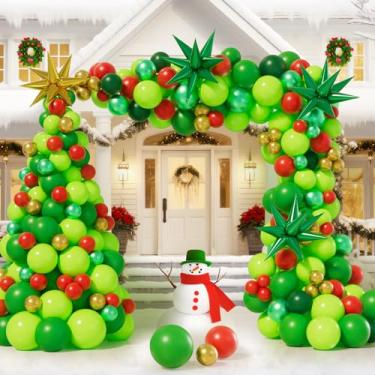Imagem de AobkDeco 284PCS Christmas Balloon Garland Arch Kit With lime Green Dark green Red Balloons Exploding Star Balloons for Christmas Party Decorations Supplies