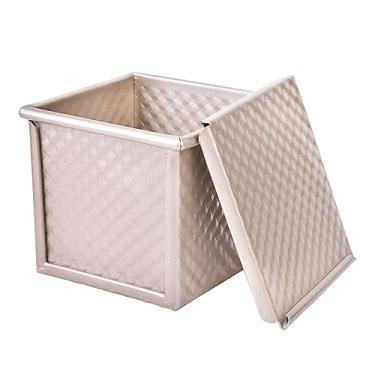 Imagem de Bakeley Mini forma de pão Pullman com tampa, caixa de torrada retangular antiaderente de 0,2 kg para assar no forno (ouro champanhe)