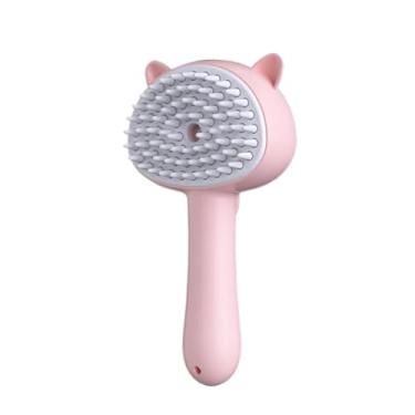 Imagem de Escova Steam Cat 3 em 1 para animais de estimação, vaporizador, escova de massagem autolimpante, pente molhado para gatos, adequado para cães, gatos, reduz o pelo voador (rosa)