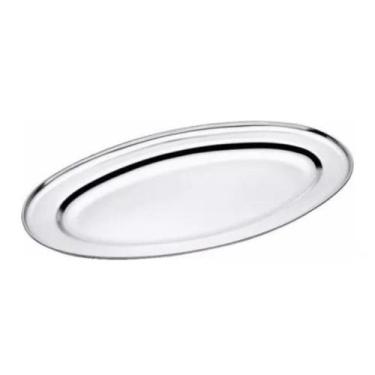 Imagem de Bandeja Travessa Oval Rasa Inox Média Para Servir 33,8Cm Bar - Kehome