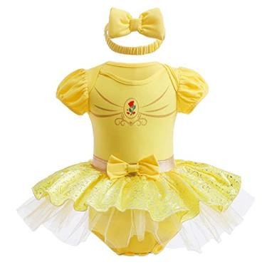 Imagem de HIHCBF Fantasia de princesa de Natal para meninas, sereia, Sofia, Belle, Halloween, festa de aniversário, vestido tutu com faixa de cabeça, 034 Belle, 12-18 Months
