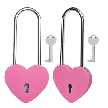 Imagem de Gradleen 2 peças de cadeado de coração único vermelho rosa de 8,5 cm com chave, cadeado de amor de 50 mm para ponte Lovelock, caixa de joias, livro diário, caixa de cartão