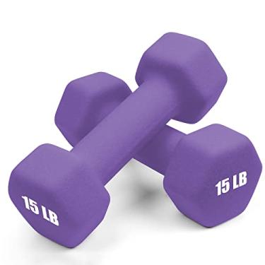 Imagem de Portzon Pesos halteres 10 opções de cores compatíveis com conjunto de 2 halteres de neoprene, 400 a 6,8 kg, antiderrapante, antirolamento, formato hexagonal