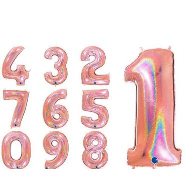 Imagem de Balão Holográfico Números 1 Rose Gold 40 polegadas - JJT