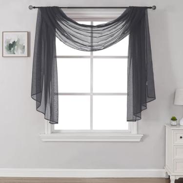 Imagem de DONREN Cachecol de luxo macio transparente para janelas - lenço de janela semi voile, sanefa, 86 cm de largura por 364 cm de comprimento (1 painel, cinza escuro)
