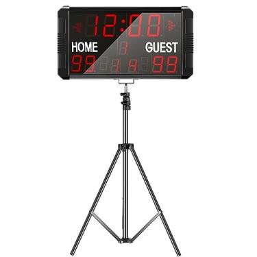 Imagem de Spolehli Placar LED com tripé, placar de futebol multiesportivo, placar 14/24s, placar portátil, montagem na parede, placar digital para futebol, basquete, beisebol, futebol, voleibol