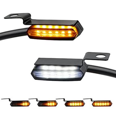 Imagem de NTHREEAUTO Mini luz de corrida sequencial do guidão frontal com luzes de direção de LED que fluem compatível com Harley Dyna Sportster 883 Road King Softail