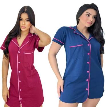 Imagem de Kit 2 Camisola Feminina Maternidade Amamentação Pós Cirúrgico Com Botã