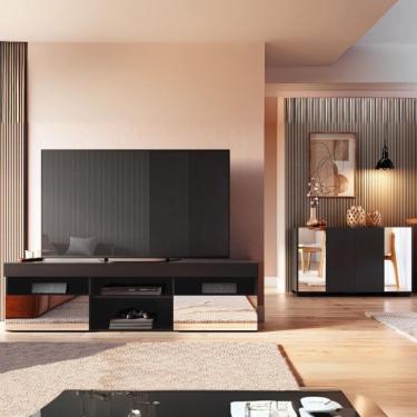 Imagem de Rack Para Tv Até 65 Polegadas 2 Portas Com Aparador 4 Portas E Espelhos Multimóveis Mp1096 Preto