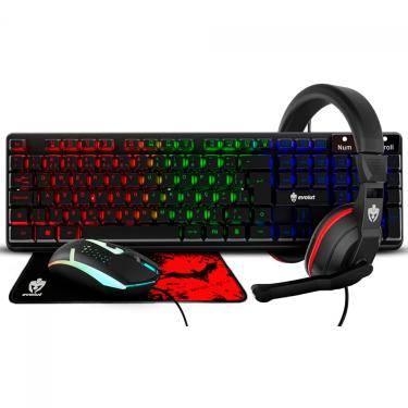 Imagem de Kit Gamer 4 em 1 Evolut Starter, Teclado, Headset, Mouse 1600 DPI, Mousepad Preto - EG-54