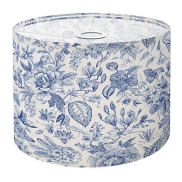 Imagem de Abajur de tambor florescer vintage floral sem costura padrão primavera flores azul branco abajur para lâmpadas de chão, luminária pendente 22,6 cm x 28 cm capa de lâmpada de linho substituição grande
