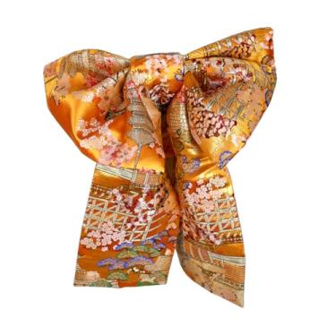 Imagem de Kimono japonês feminino Obi cinto pré amarrado laço jacquard cauda longa faixa Yukata robe acessórios, Estilo de cor-03, One Size